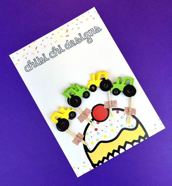 Tractor Cake Topper, perfect for a Farm Birthday Party - Set of 6 in your colour choice Cake Toppers Chibi Chi Designs