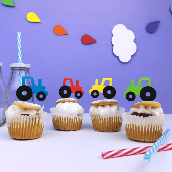 Tractor Cake Topper, perfect for a Farm Birthday Party - Set of 6 in your colour choice Cake Toppers Chibi Chi Designs