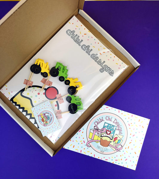 Tractor Cake Topper, perfect for a Farm Birthday Party - Set of 6 in your colour choice Cake Toppers Chibi Chi Designs
