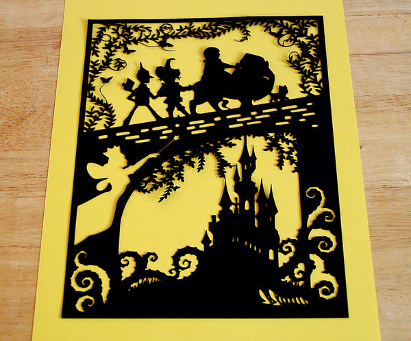 Classic Wizard of Oz Paper Cut - Unframed White Paper Cut - Choose Your Backing Colour