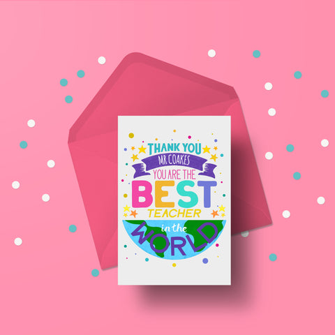 Personalised Best Teacher Hand Illustrated Card