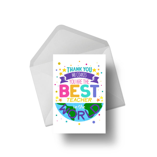 Personalised Best Teacher Hand Illustrated Card