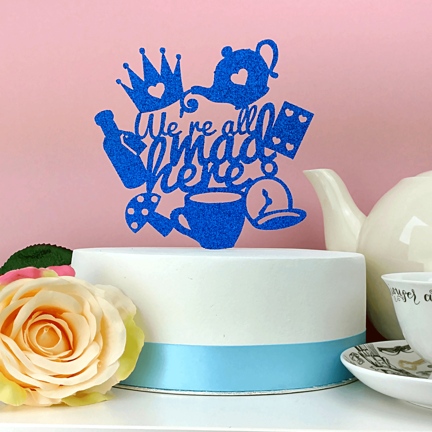 Alice in Wonderland Cake Topper - Glittery 21st Birthday Decoration
