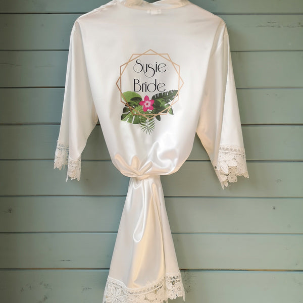 Personalized Bridal Dressing Gown - Boho Geometric Design