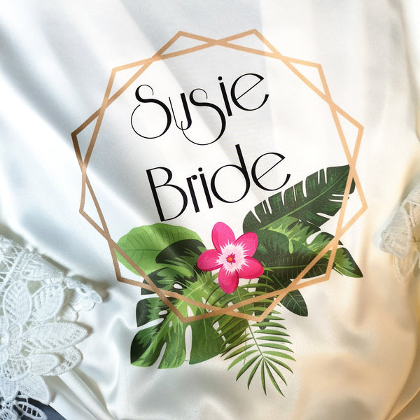 Personalized Bridal Dressing Gown - Boho Geometric Design