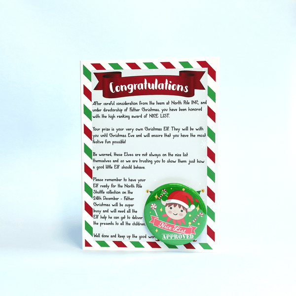 Cute Elf Arrival Letter with Santa Nice List Name Badge