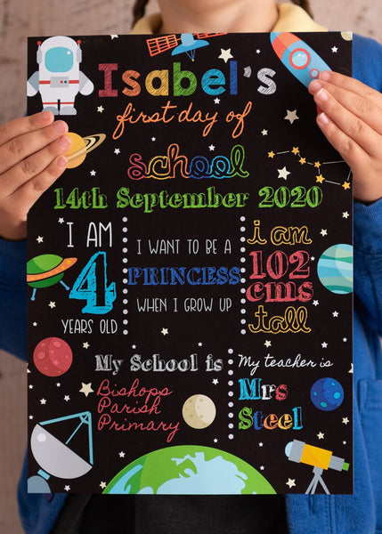 Personalized Space-Themed First Day of School Board for Kids