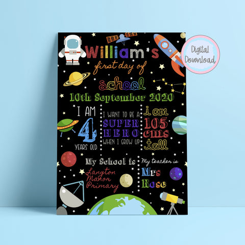 First Day of School Chalkboard Sign - Outer Space Digital Download Prints Chibi Chi Designs 