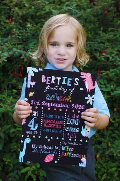 First Day of School Sign - Personalised Dinosaur Theme Prints Chibi Chi Designs 