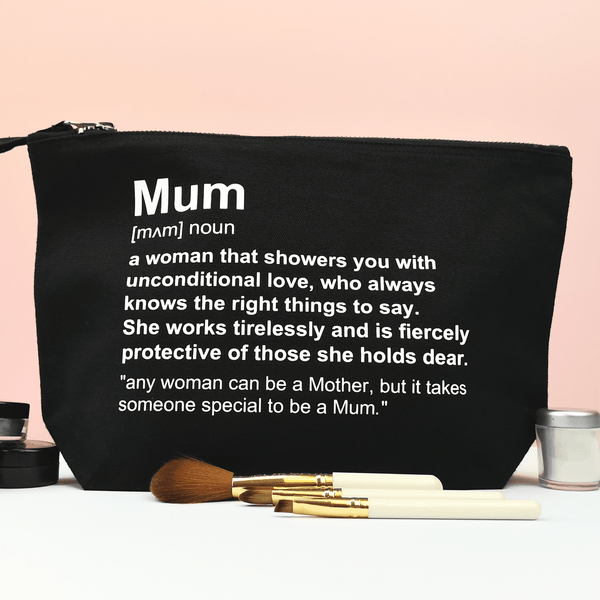 Mum, Personalised Pouch, Mothers Day Gift, Custom Quote, Makeup Bag, Wash Bag - Choose your text and colours Makeup Bag Chibi Chi Designs 