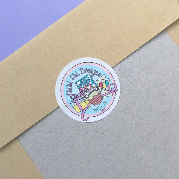 Packaging Stickers, Business Logo Stickers, Custom Logo Stickers, Round Stickers, Product Labels Chibi Chi Designs 