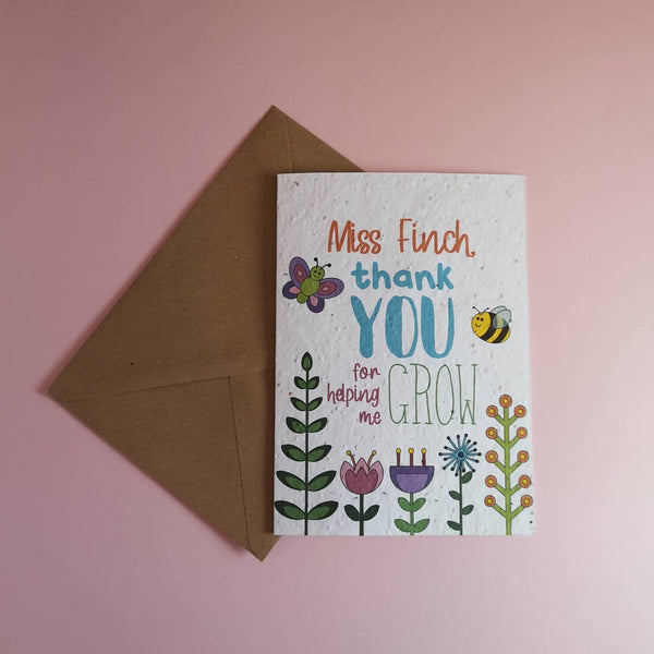 Plantable Card - Thank You Teacher, Personalised with Name Cards Chibi Chi Designs 