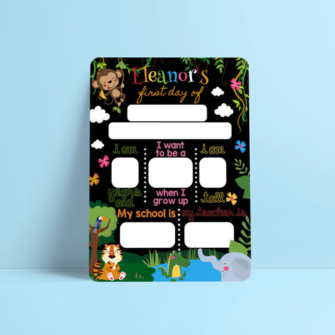 Reusable first day of school dry erase board - Jungle theme Prints Chibi Chi Designs 