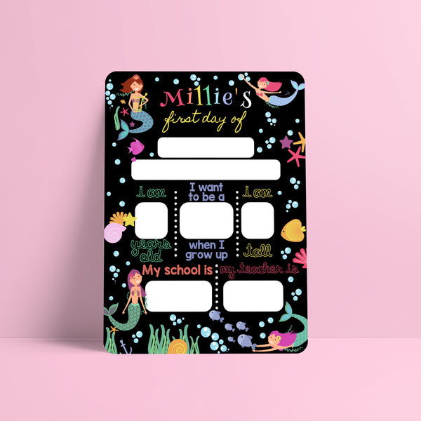 Reusable first day of school dry erase board - Mermaid theme Prints Chibi Chi Designs 