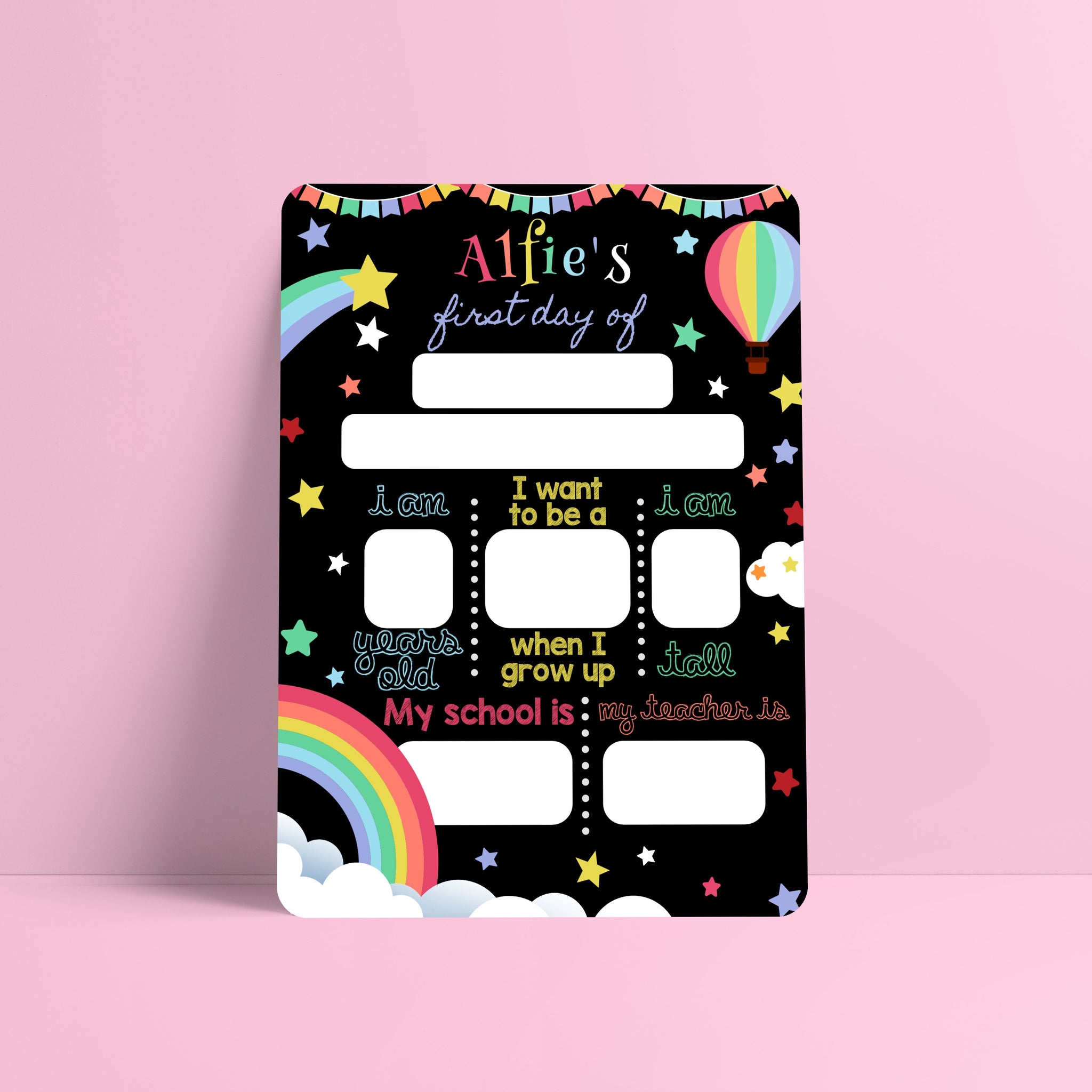 Reusable first day of school dry erase board - Pastel rainbow theme Prints Chibi Chi Designs 