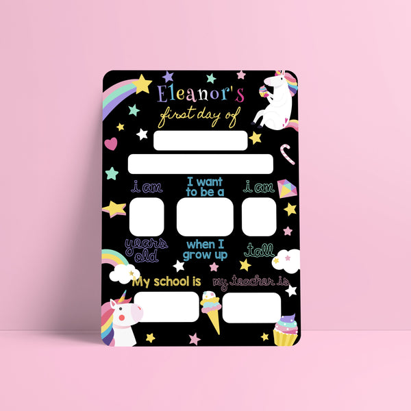 Reusable first day of school dry erase board - Unicorn Prints Chibi Chi Designs 