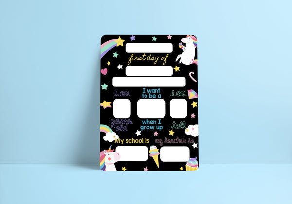 Reusable first day of school dry erase board - Unicorn Prints Chibi Chi Designs 