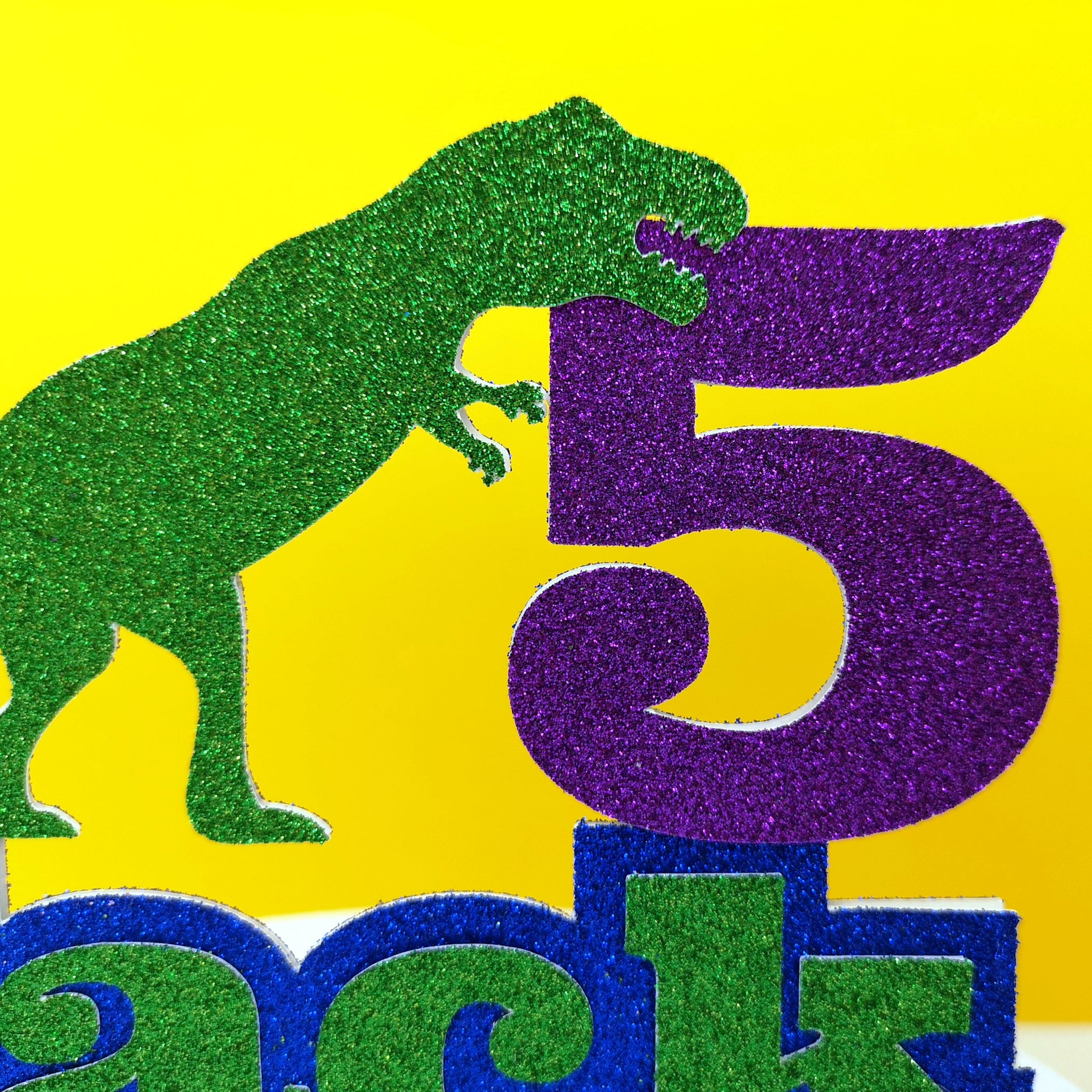 Custom Tea Rex Dinosaur Cake Topper - Glitter Dino Tea Party Decorations