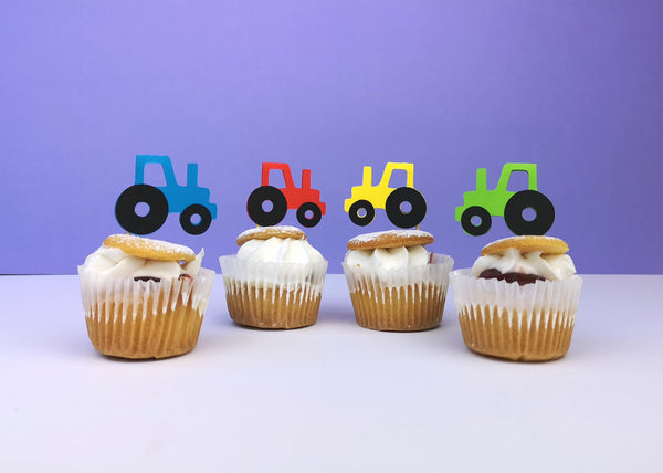 Tractor Cake Topper, perfect for a Farm Birthday Party - Set of 6 in your colour choice Cake Toppers Chibi Chi Designs 